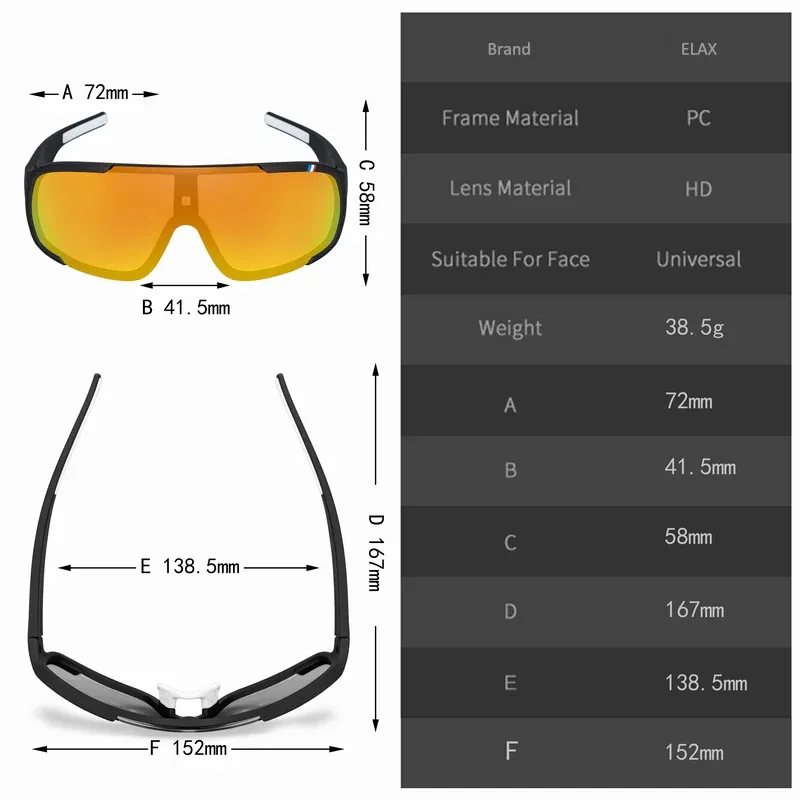 Lunettes de cyclisme polarisées et photochromiques ELAX, lunettes de pêche et de sport en plein air, lunettes de soleil pour hommes et femmes, lunettes VTT et vélo 3