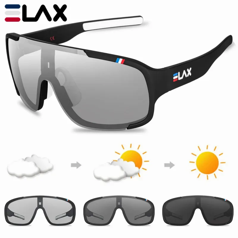 Lunettes de cyclisme polarisées et photochromiques ELAX, lunettes de pêche et de sport en plein air, lunettes de soleil pour hommes et femmes, lunettes VTT et vélo