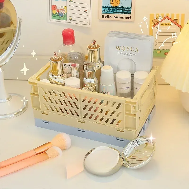 Paniers de rangement pliables en 6 coloris, organisateur de bureau pour étudiants et papeterie 3
