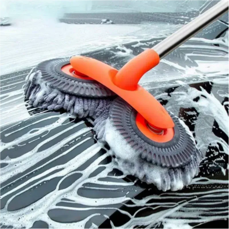 Brosse de lavage pour voiture à manche télescopique, tige courbée et tête inclinée, poils doux - Image 1
