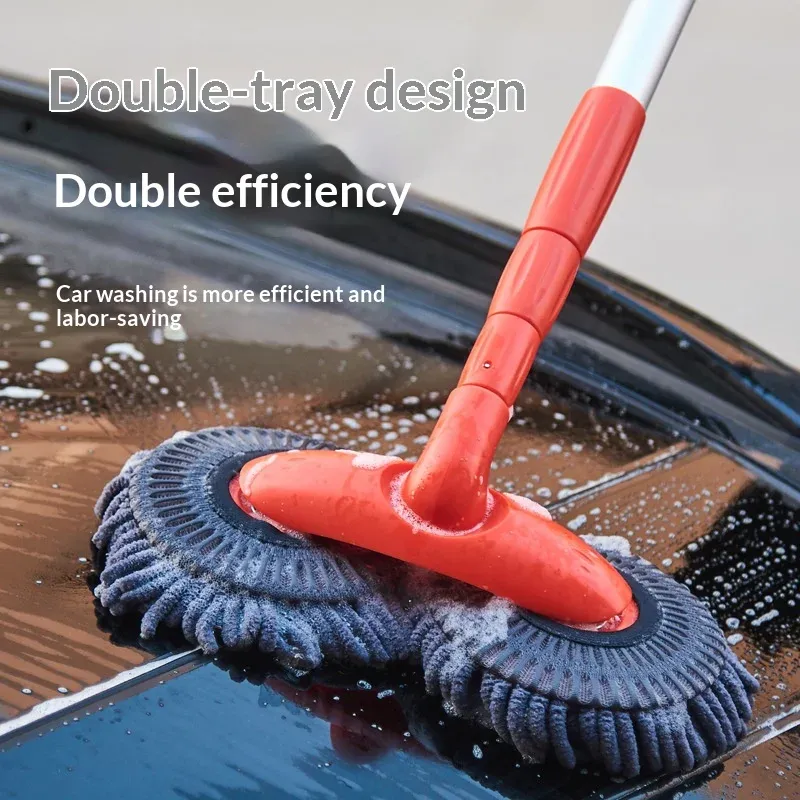 Brosse de lavage pour voiture à manche télescopique, tige courbée et tête inclinée, poils doux 2