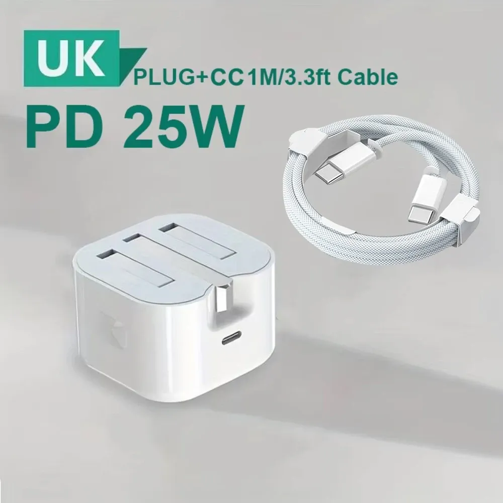Adaptateur secteur USB-C 25 W à charge rapide PD, prise britannique, compatible iPhone 15, 14 et 13 Pro - Image 1