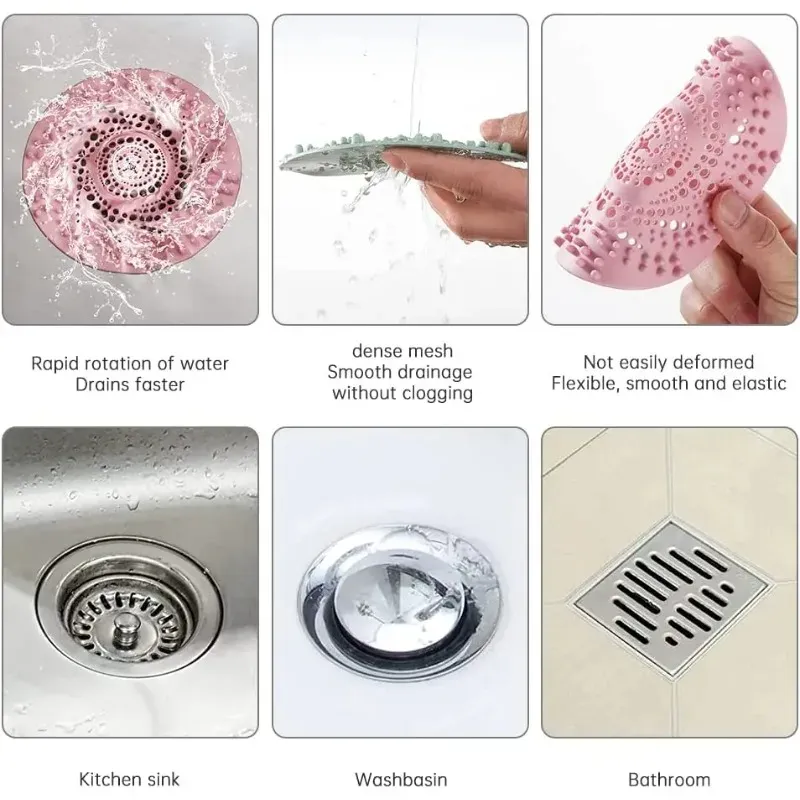 Filtre de sol en silicone pour évier et drain, attrape-cheveux, accessoire de cuisine et salle de bain, pour douche domestique 6