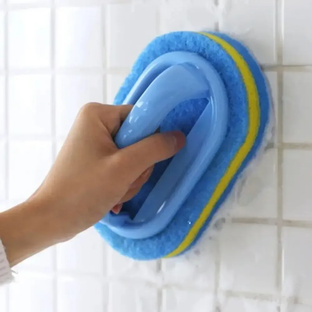 Éponge de nettoyage multifonctionnelle à poignée ergonomique pour cuisine et salle de bain