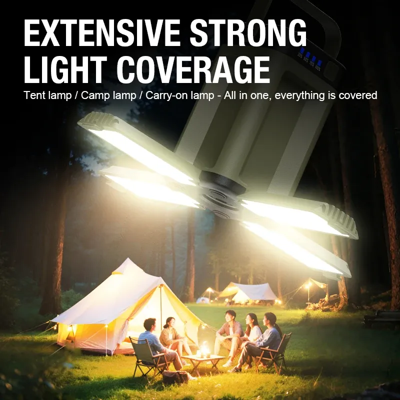 Lampe solaire d'extérieur rechargeable USB-C, lampe torche portable, batterie externe, lampe LED suspendue pour le camping, la randonnée et la pêche 4