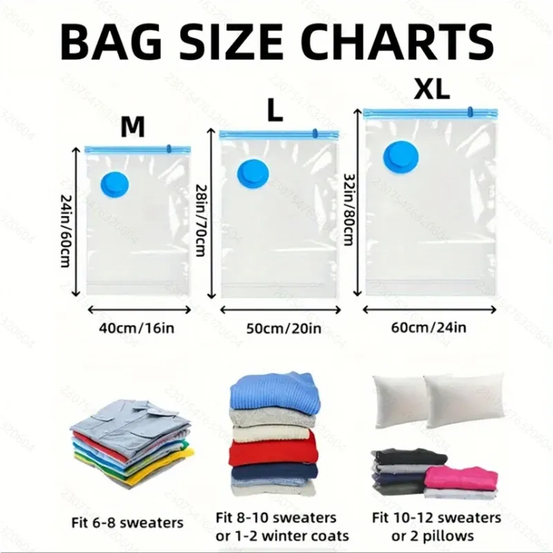 Sacs de rangement sous vide pour vêtements et couettes, robustes avec pompe à main, gain de place, hermétiques, réutilisables, idéaux pour le voyage, lot de 2, 3 et 7 pièces 2