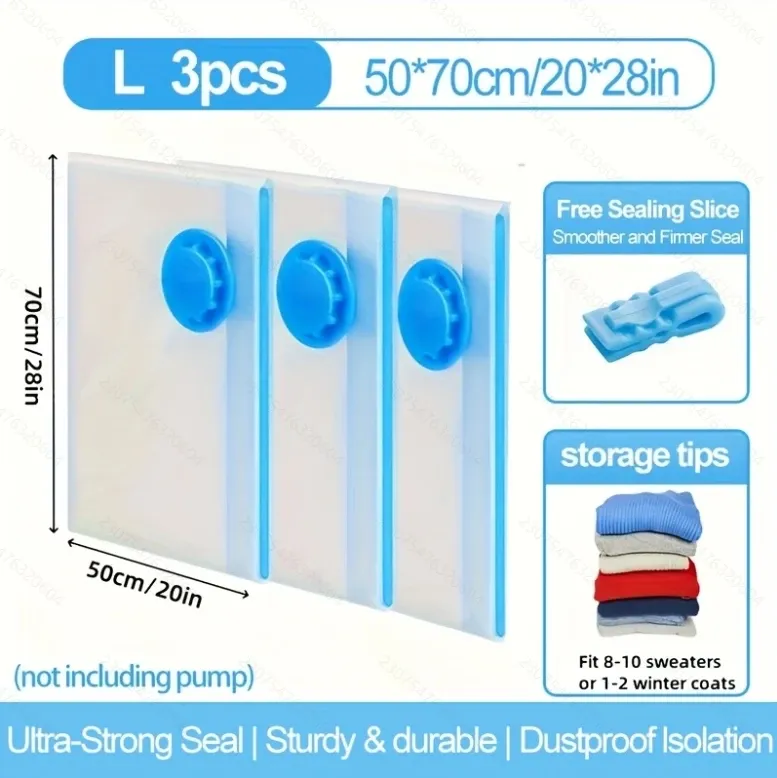 Sacs de rangement sous vide pour vêtements et couettes, robustes avec pompe à main, gain de place, hermétiques, réutilisables, idéaux pour le voyage, lot de 2, 3 et 7 pièces 8