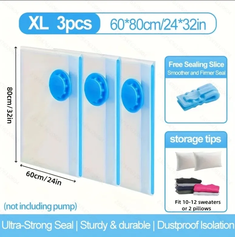 Sacs de rangement sous vide pour vêtements et couettes, robustes avec pompe à main, gain de place, hermétiques, réutilisables, idéaux pour le voyage, lot de 2, 3 et 7 pièces 9