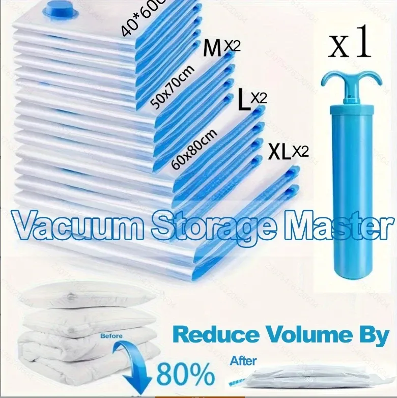 Sacs de rangement sous vide pour vêtements et couettes, robustes avec pompe à main, gain de place, hermétiques, réutilisables, idéaux pour le voyage, lot de 2, 3 et 7 pièces 7
