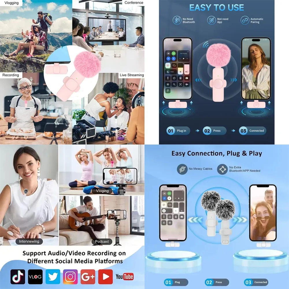Microphone cravate sans fil portable pour iPhone, Android, PC et caméra : enregistrement vidéo, streaming, vlog et gaming 5