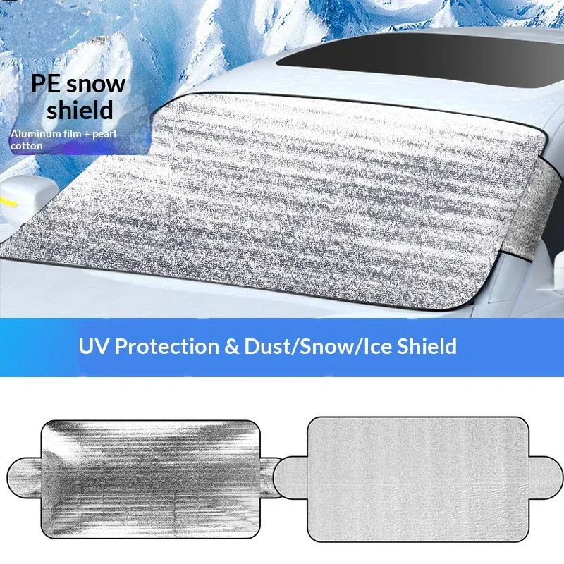Couverture anti-neige pour pare-brise de voiture en film d'aluminium PE, protection contre le gel et la glace hivernale, anti-UV et anti-poussière 2