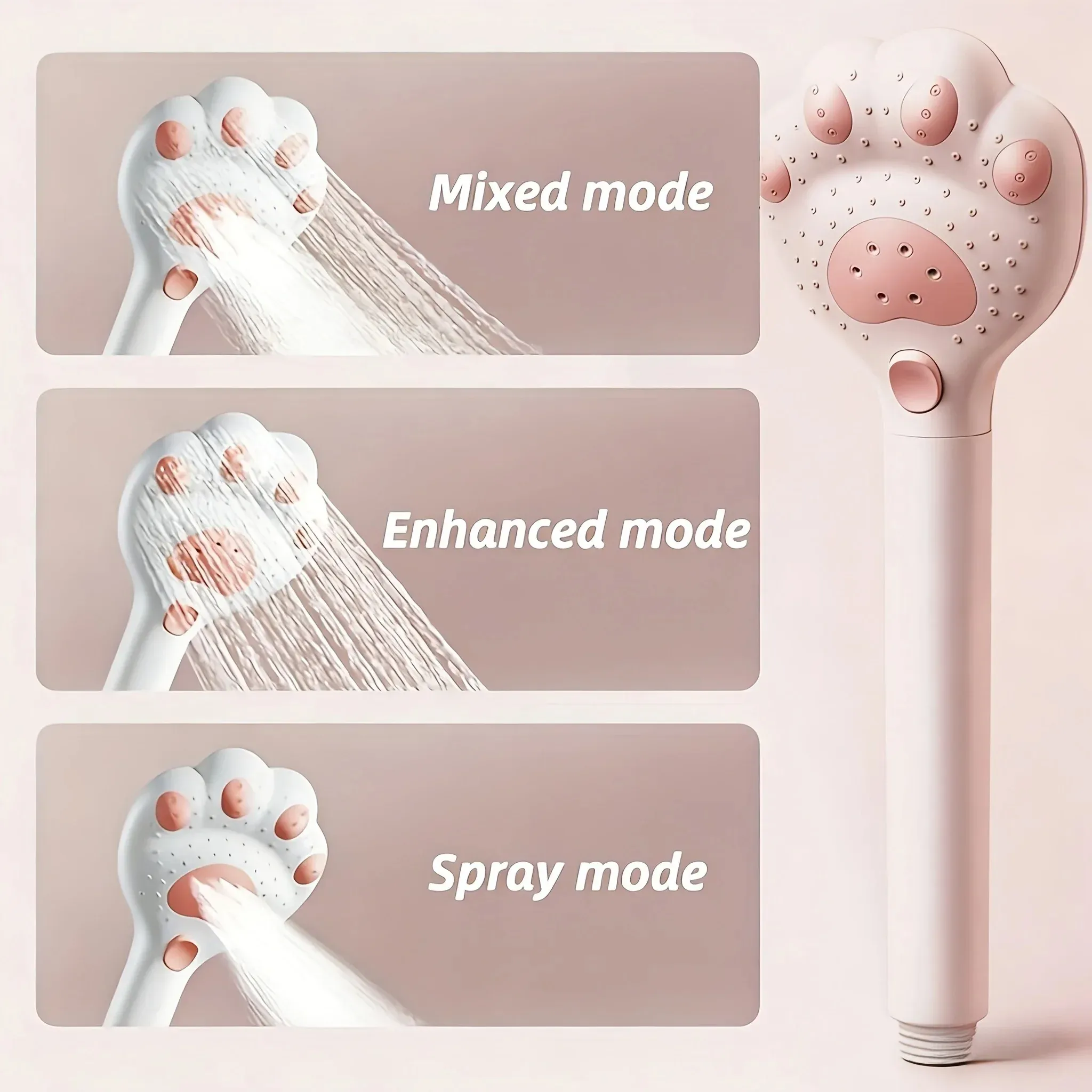 Pommeau de douche haute pression en forme de patte de chat, 3 modes de jet réglables, économiseur d'eau 2