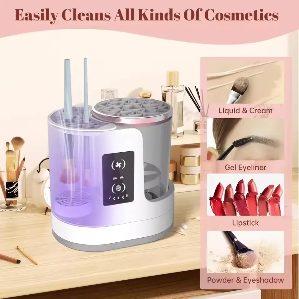 Nettoyeur électrique 3 en 1 pour pinceaux de maquillage avec sécheur, support et fonction portable - Nettoyeur automatique USB pour pinceaux cosmétiques - Image 1