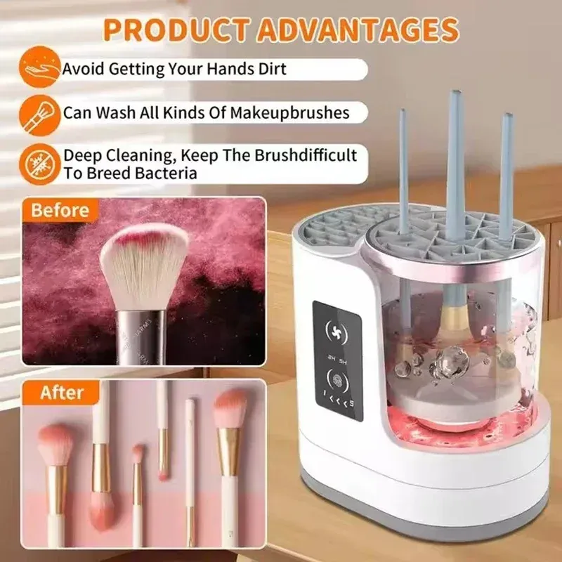 Nettoyeur électrique 3 en 1 pour pinceaux de maquillage avec sécheur, support et fonction portable - Nettoyeur automatique USB pour pinceaux cosmétiques 2