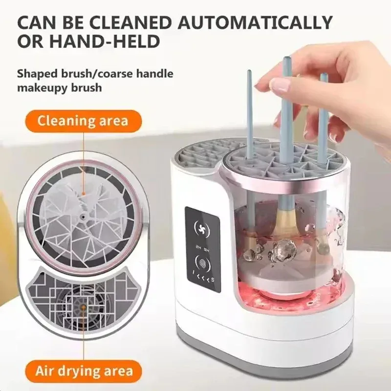 Nettoyeur électrique 3 en 1 pour pinceaux de maquillage avec sécheur, support et fonction portable - Nettoyeur automatique USB pour pinceaux cosmétiques 3