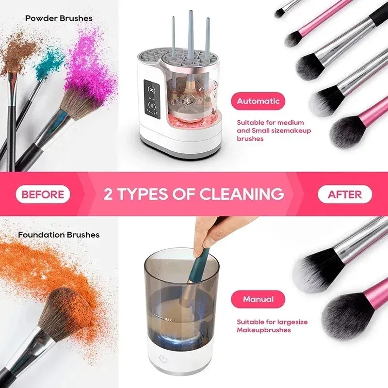 Nettoyeur électrique 3 en 1 pour pinceaux de maquillage avec sécheur, support et fonction portable - Nettoyeur automatique USB pour pinceaux cosmétiques 5