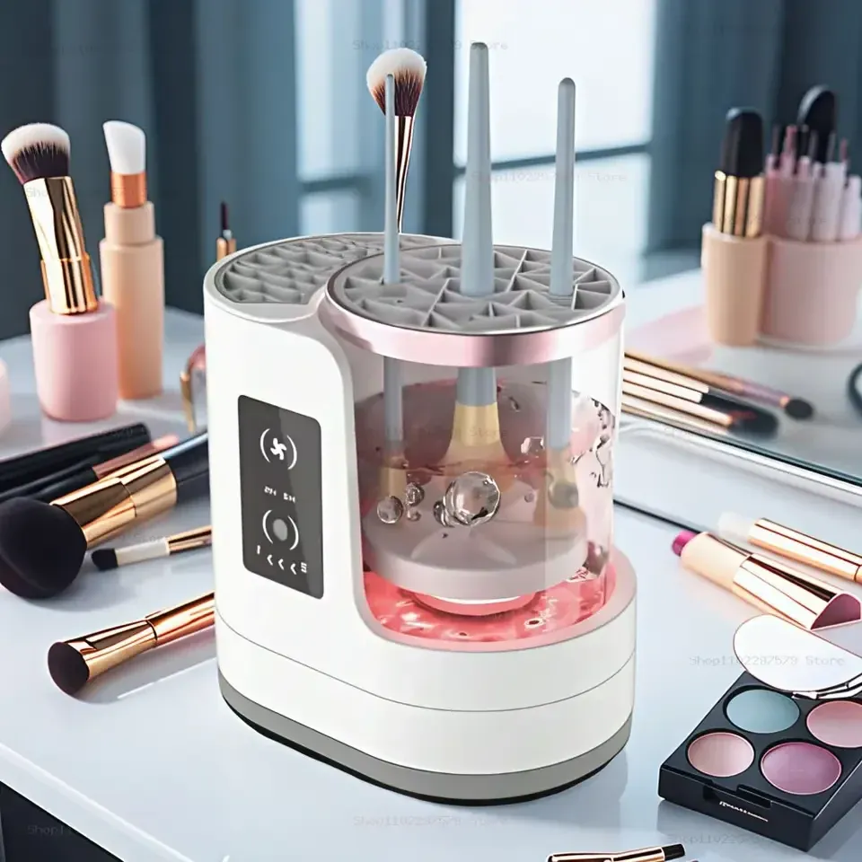 Nettoyeur électrique 3 en 1 pour pinceaux de maquillage avec sécheur, support et fonction portable - Nettoyeur automatique USB pour pinceaux cosmétiques 6