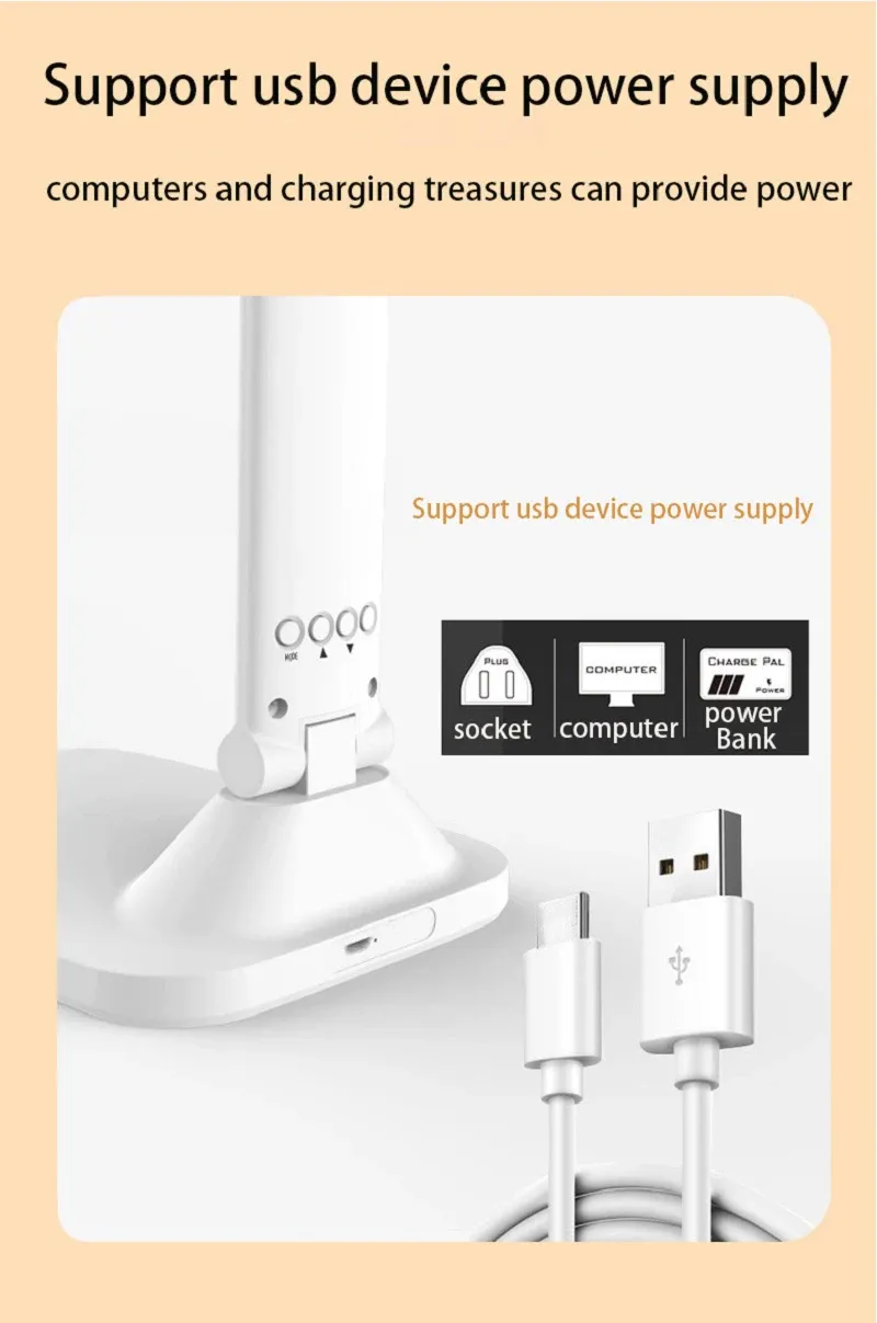 Lampe de bureau LED pliante à port USB, tactile et réglable, avec protection des yeux, réveil et thermomètre 6