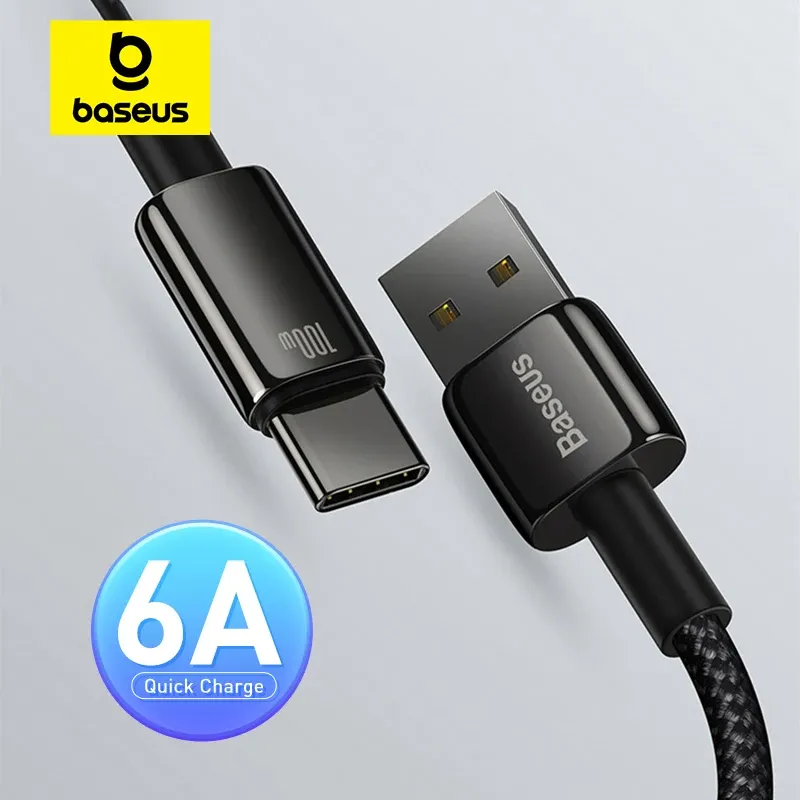Câble USB-C Baseus 100 W à charge rapide, compatible Samsung, Huawei, Realme, OnePlus et Poco