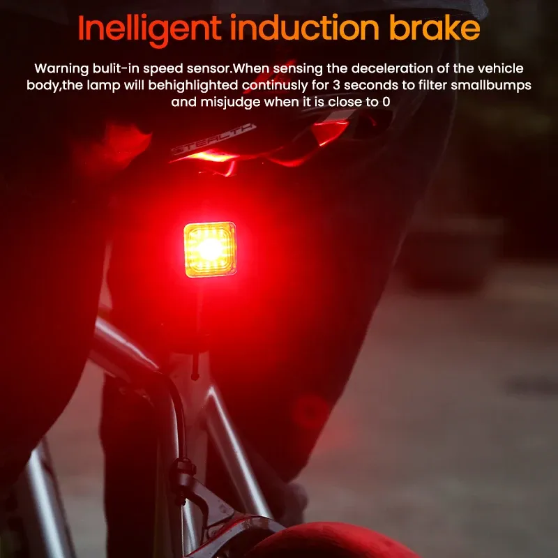 Feu arrière intelligent à détection de freinage pour vélo, ensemble avant et arrière, étanche IP66, lampe de sécurité USB pour le cyclisme nocturne, 120 lm 3