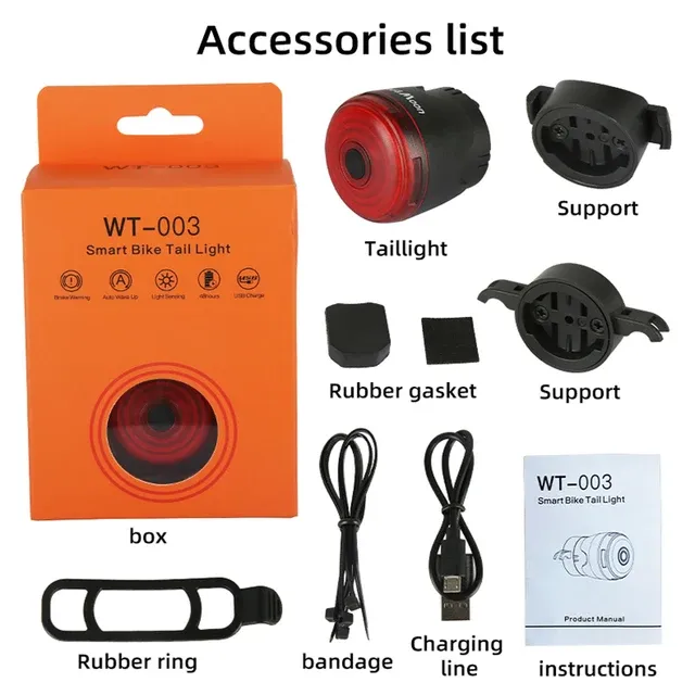 Feu arrière intelligent à détection de freinage pour vélo, ensemble avant et arrière, étanche IP66, lampe de sécurité USB pour le cyclisme nocturne, 120 lm 12