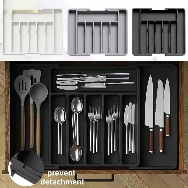 Organisateur de tiroir réglable pour couverts et vaisselle en plastique, multifonctionnel, pour cuisine - Image 1