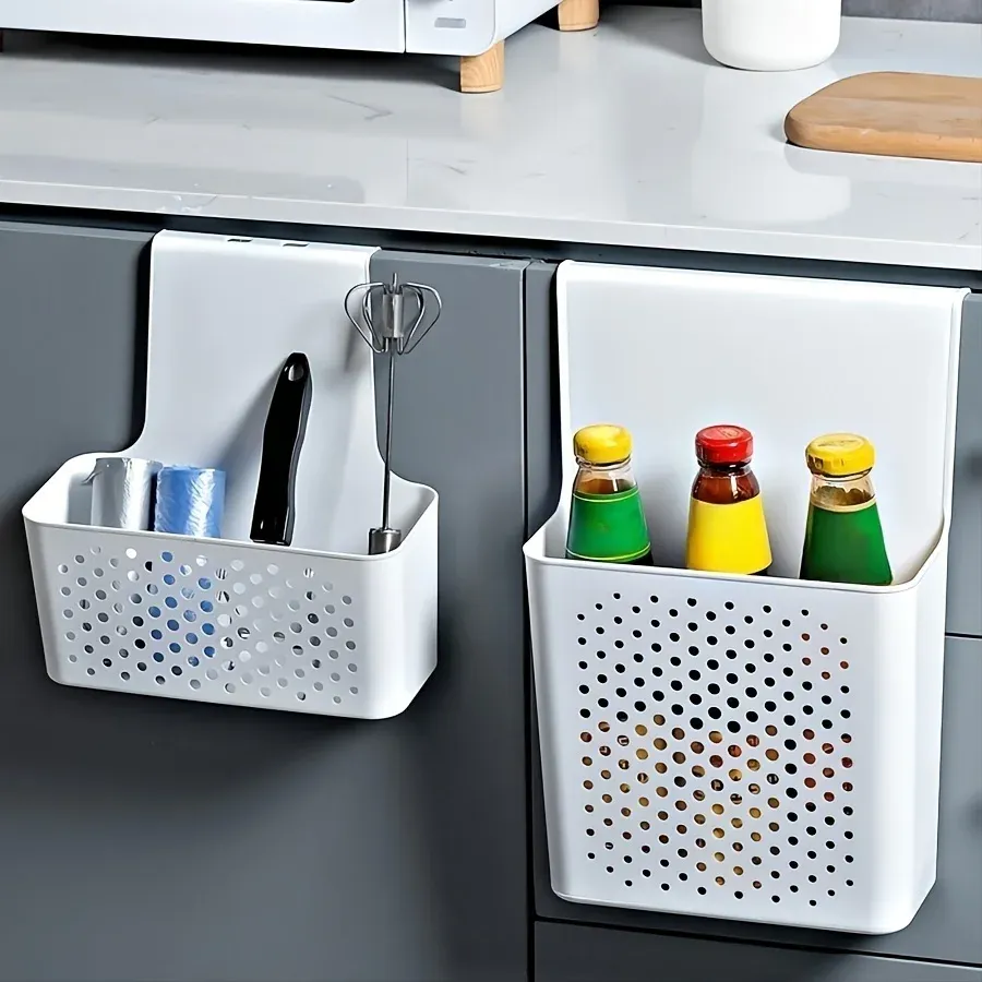 Étagère de rangement pour porte d'armoire de cuisine avec paniers et crochet de suspension - Image 1