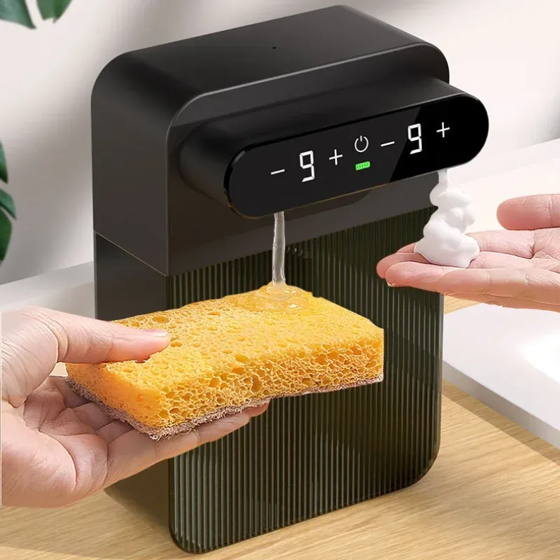 Distributeur automatique de savon moussant 400 ml + 400 ml, rechargeable par USB, double tête, sans contact, montable au mur pour plusieurs usages