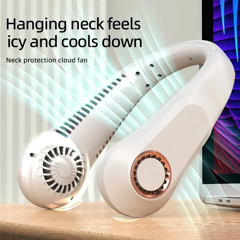 Ventilateur de cou portable sans pales, rechargeable par USB, avec écran numérique 3