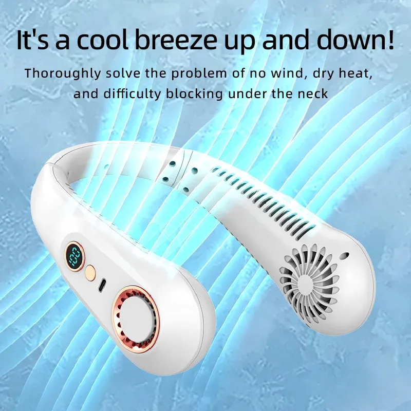 Ventilateur de cou portable sans pales, rechargeable par USB, avec écran numérique 4