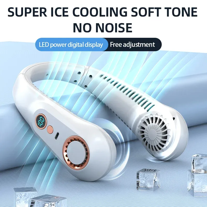 Ventilateur de cou portable sans pales, rechargeable par USB, avec écran numérique 16