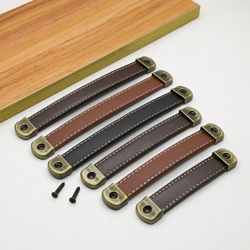 Poignée de porte d'armoire en cuir de vachette, petite poignée de tiroir de garde-robe, poignée de boîte en bois, poignée en cuir pour boîte cadeau