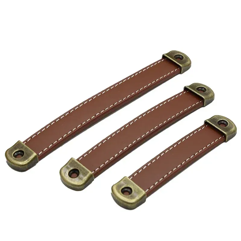 Poignée de porte d'armoire en cuir de vachette, petite poignée de tiroir de garde-robe, poignée de boîte en bois, poignée en cuir pour boîte cadeau 5