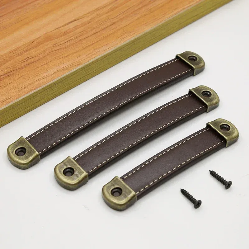 Poignée de porte d'armoire en cuir de vachette, petite poignée de tiroir de garde-robe, poignée de boîte en bois, poignée en cuir pour boîte cadeau 6