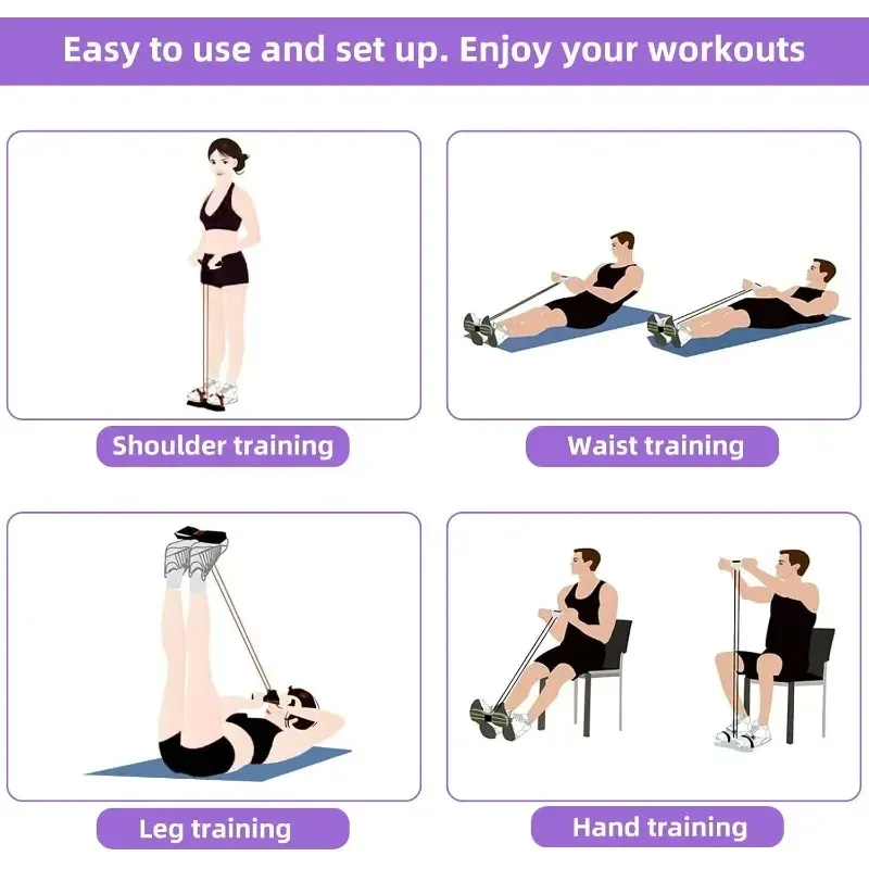 Sangle de résistance à 4 niveaux avec poignées antidérapantes, équipement de fitness à domicile pour l'entraînement abdominal et le yoga 6