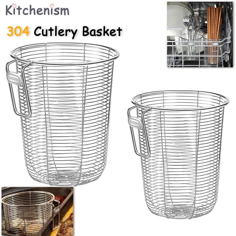 Support mural Kitchenism en acier inoxydable 304 pour baguettes et ustensiles de cuisine, égouttoir à couverts, panier de rangement pour fourchettes et cuillères, compatible lave-vaisselle - Image 1
