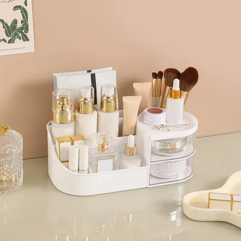 Organisateur de maquillage avec miroir, coiffeuse de bureau et rangement pour cosmétiques et bijoux, avec éclairage tactile 8