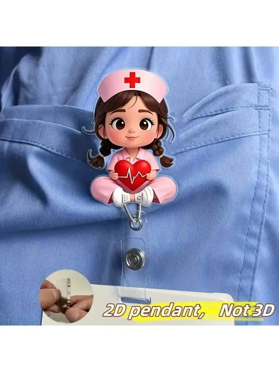 Porte-badge rétractable thème infirmière avec clip, enrouleur de badge nominatif en acrylique pour personnel médical 16