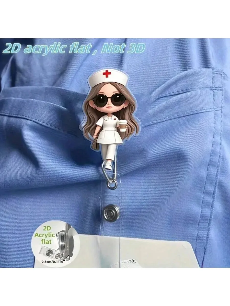 Porte-badge rétractable thème infirmière avec clip, enrouleur de badge nominatif en acrylique pour personnel médical 8