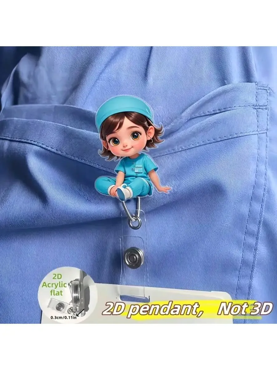 Porte-badge rétractable thème infirmière avec clip, enrouleur de badge nominatif en acrylique pour personnel médical 11