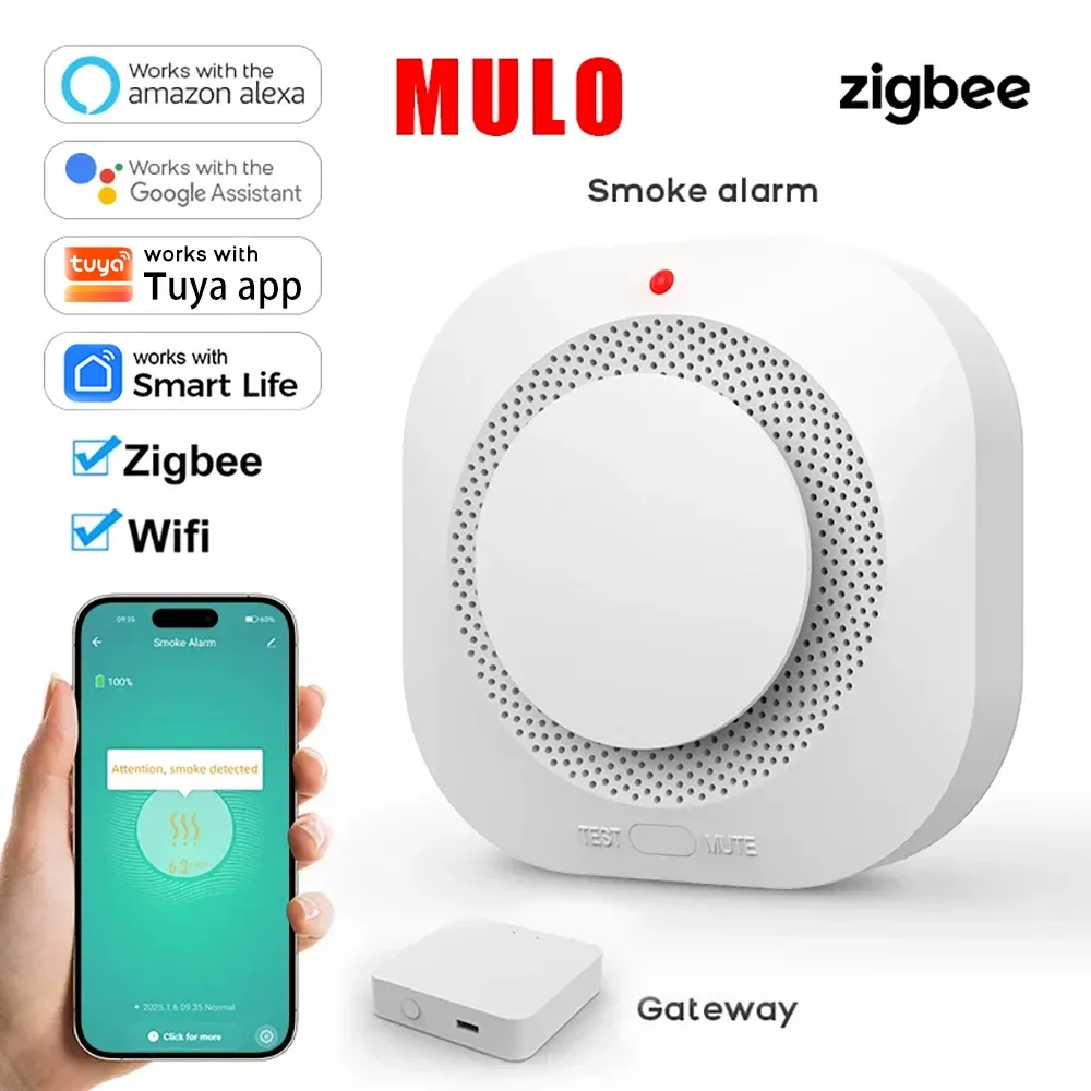 Détecteur de fumée intelligent ZigBee et WiFi compatible Tuya Smart Life, avec alertes via l'application - Image 1