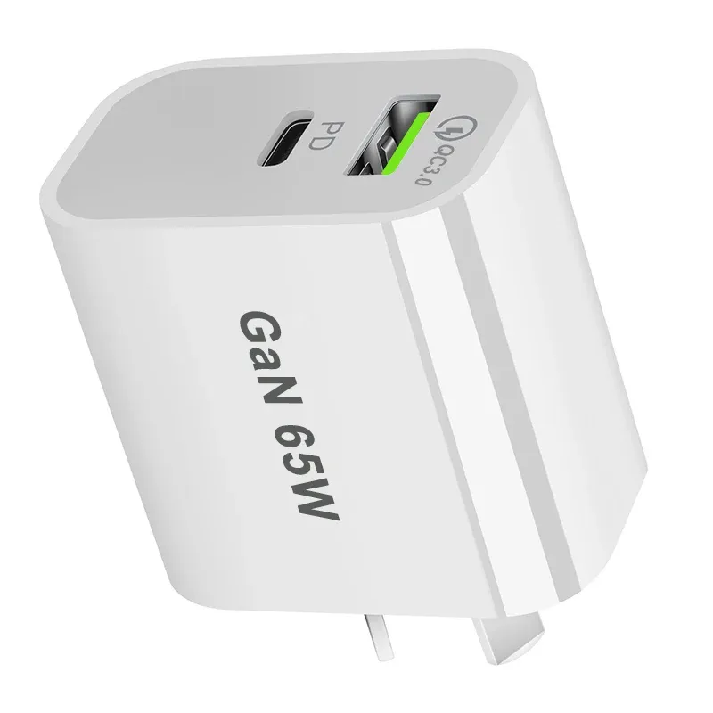 Adaptateur secteur USB-C 65 W à 2 ports, chargeur mural rapide GaN avec Power Delivery 3.0, compatible iPhone 13 2