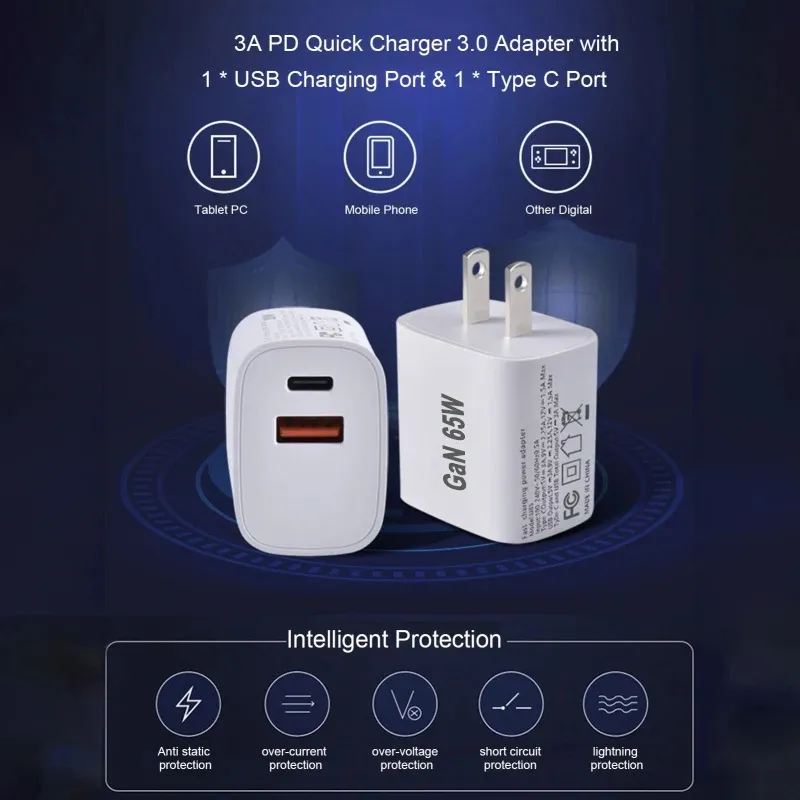 Adaptateur secteur de voyage à deux ports vu de face