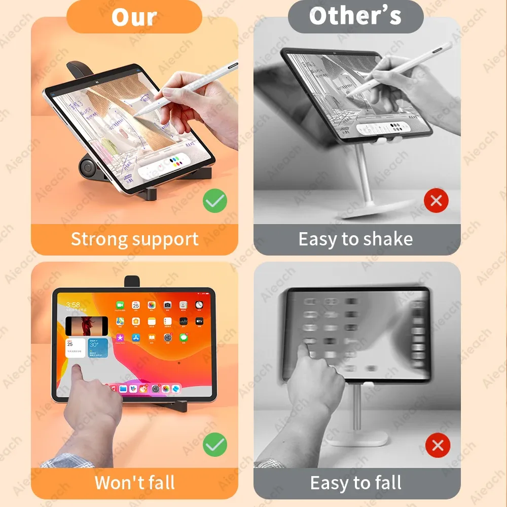 Support de bureau pour tablette 4,7 à 12,9 pouces, support pliable réglable pour iPad, Xiaomi, Samsung et smartphone 3