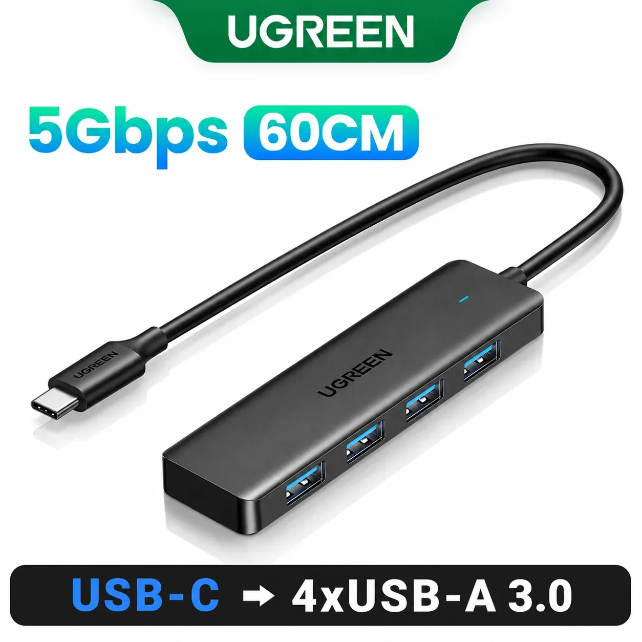 UGREEN Hub USB 3.0 4 ports, Hub USB-C fin pour souris, clavier, compatible MacBook Pro/Air, ordinateur portable, ordinateur de bureau, Xbox, PS5, séparateur 7