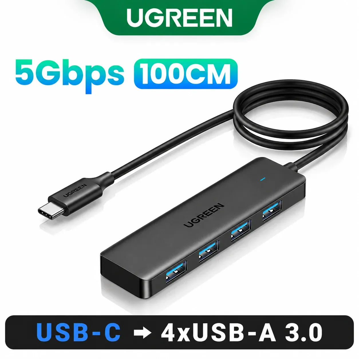 UGREEN Hub USB 3.0 4 ports, Hub USB-C fin pour souris, clavier, compatible MacBook Pro/Air, ordinateur portable, ordinateur de bureau, Xbox, PS5, séparateur 8