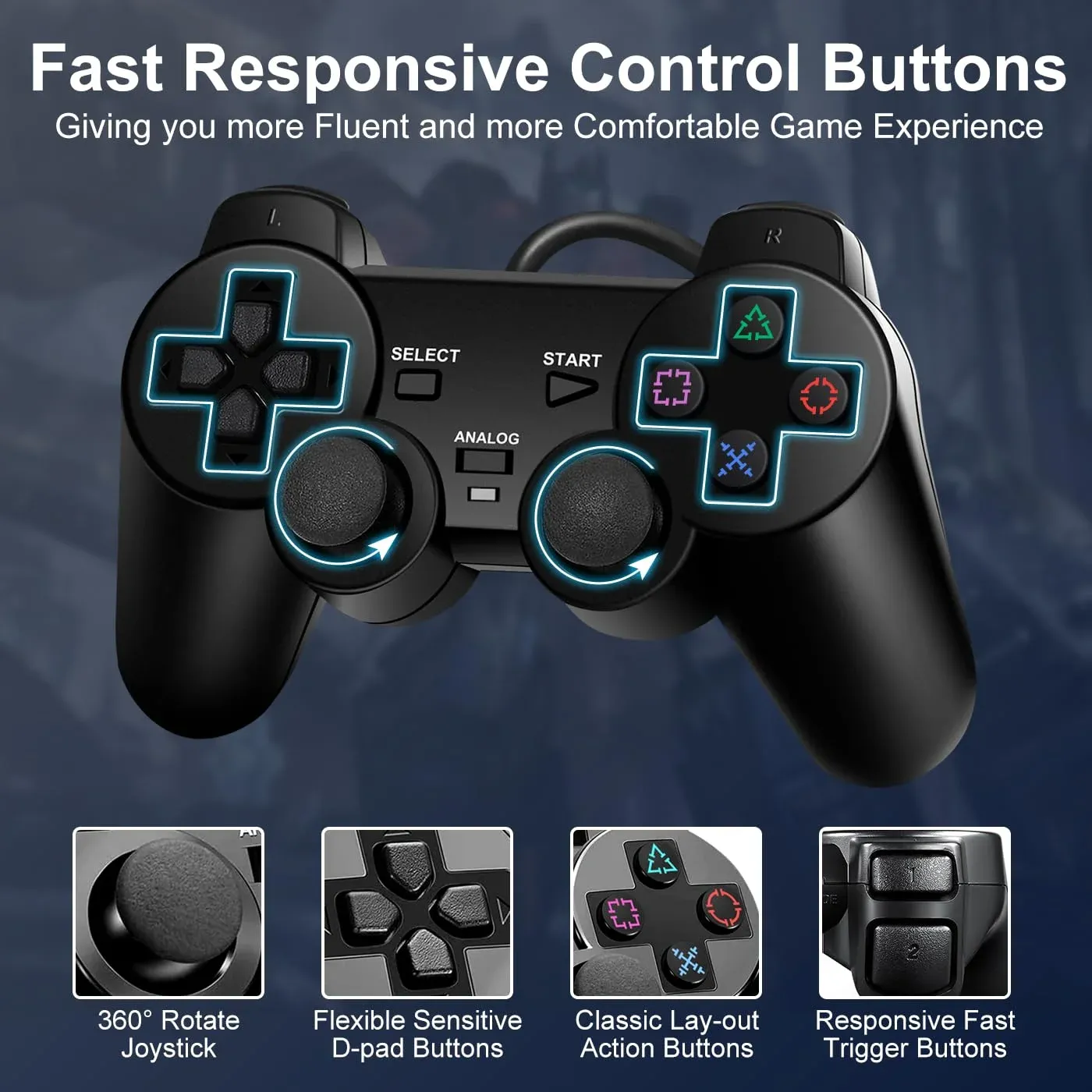 Manette filaire pour PlayStation 2 avec vibration 2