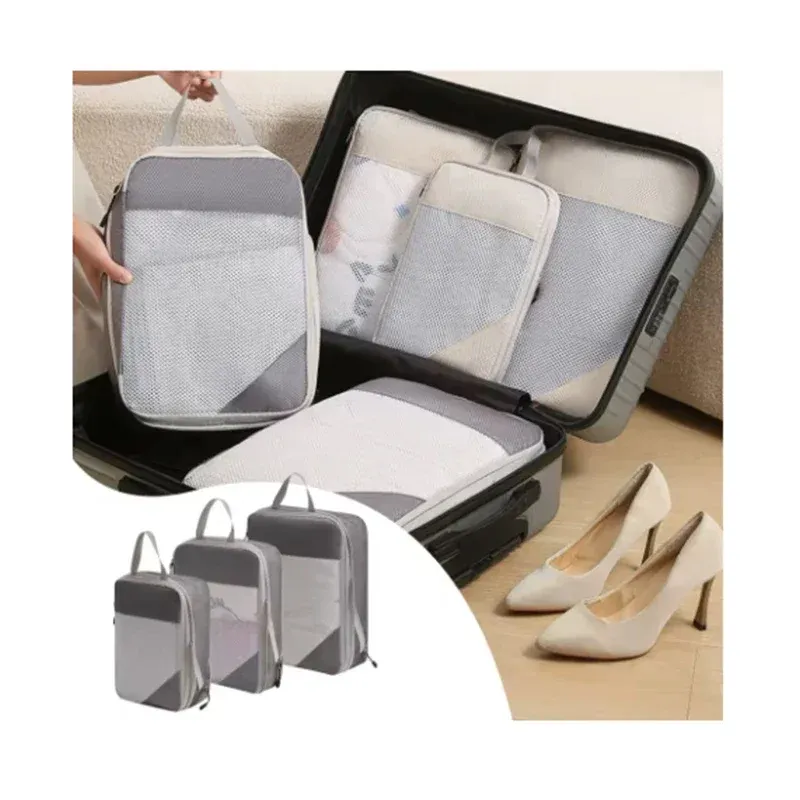 Lot de 3 sacs de compression pour voyage, cubes de rangement légers pour vêtements - Image 1