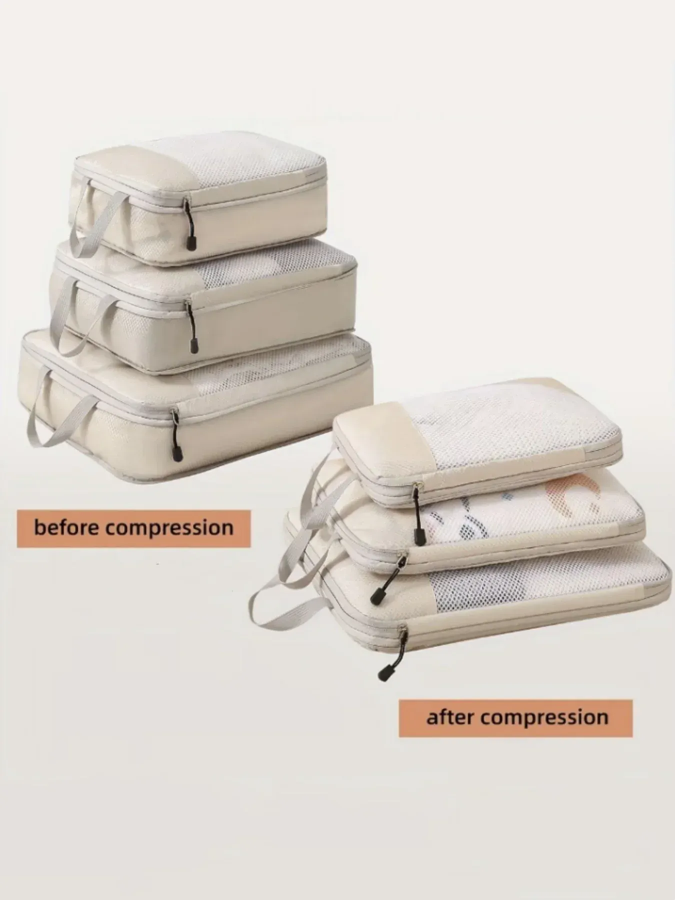 Lot de 3 sacs de compression pour voyage, cubes de rangement légers pour vêtements 4