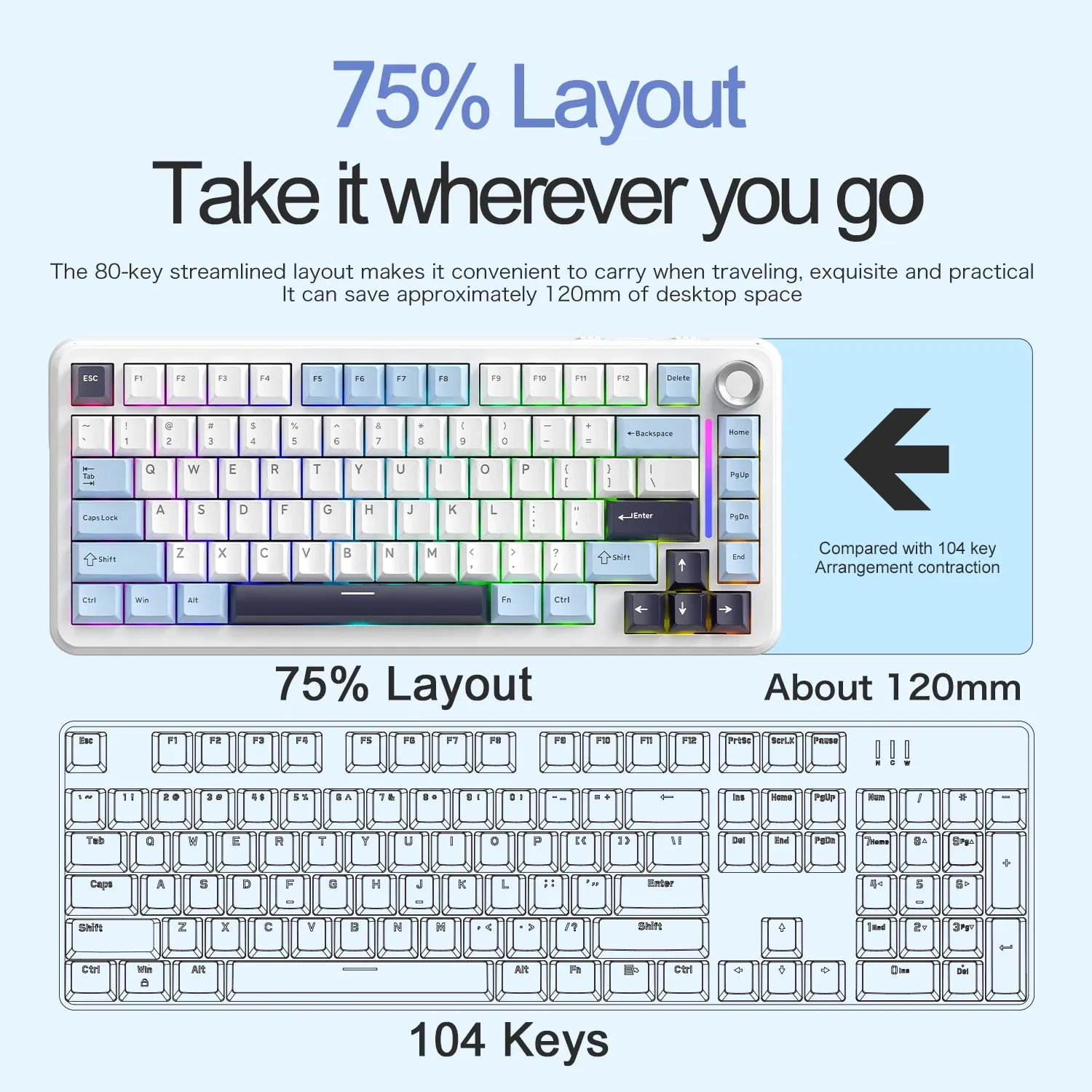 Clavier de jeu sans fil FREEWOL F75 RGB, 75 %, à remplacement à chaud, mécanique, touches métalliques, AULA F75, même modèle, tri-mode, 4000 mAh 5